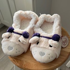 Woman's slippers beige with purple ears size large